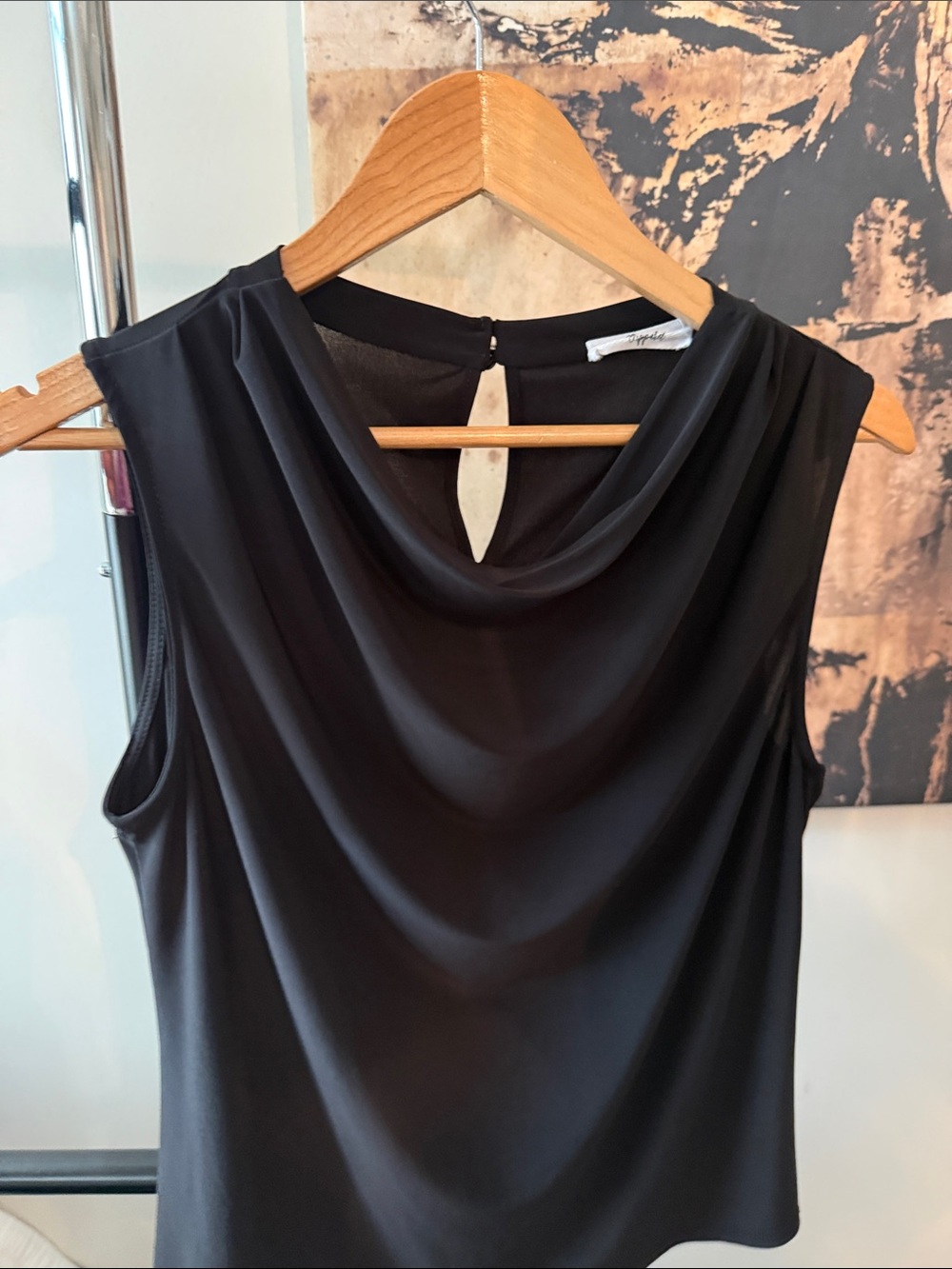 Sleeveless Black Drape Neck Blouse